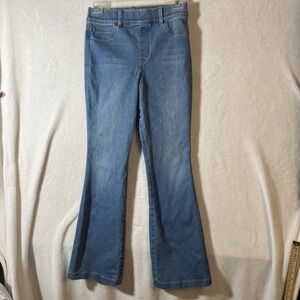 Spanx Pants Womens Medium Blue Flare Boho High Rise Mid Wash Stretch Denim
